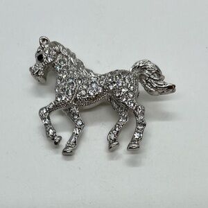 Silver Crystal Horse Brooch - Elegant Women’s Jewelry